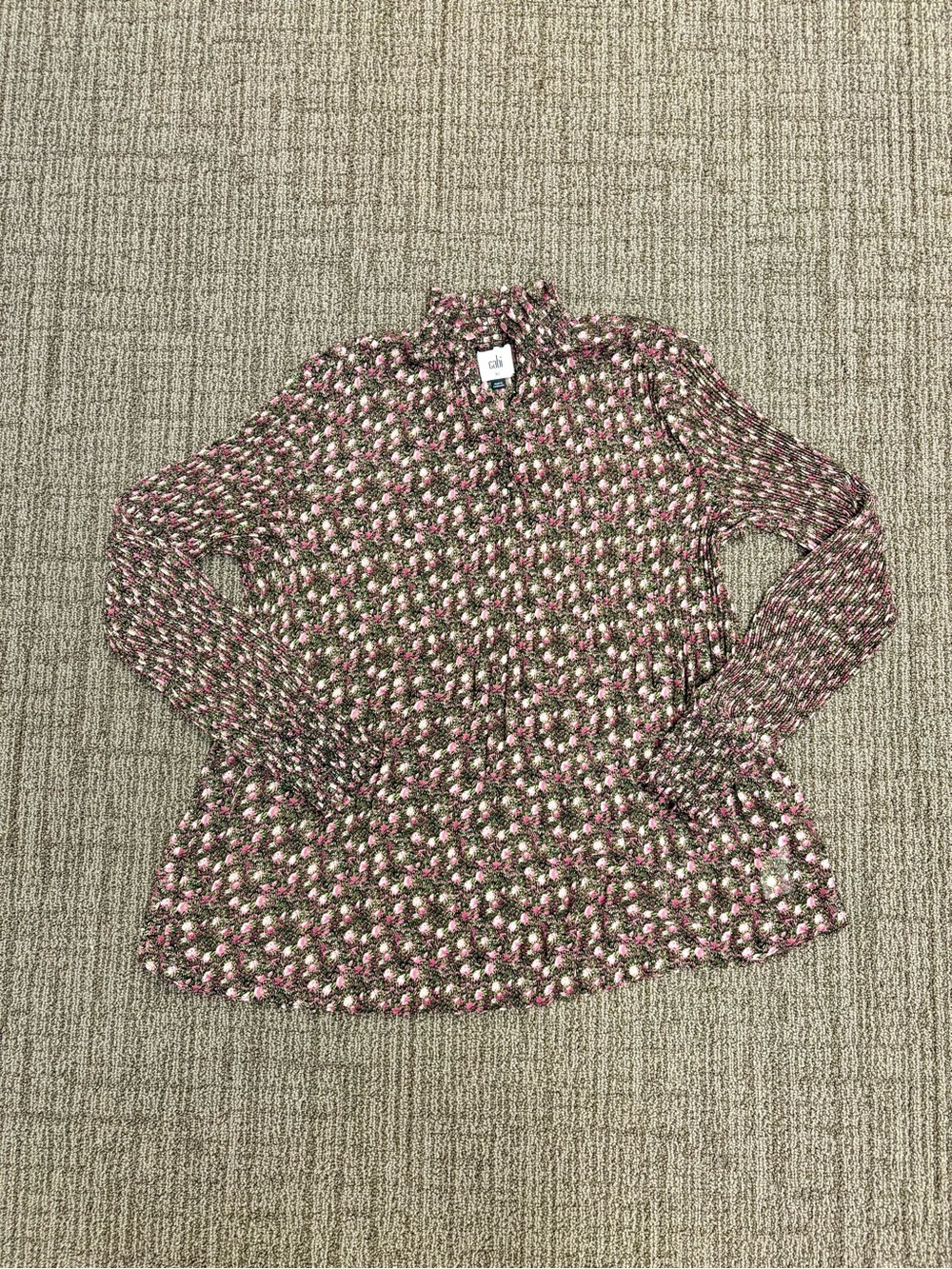 cabi Pink and Olive Floral Smocked Blouse